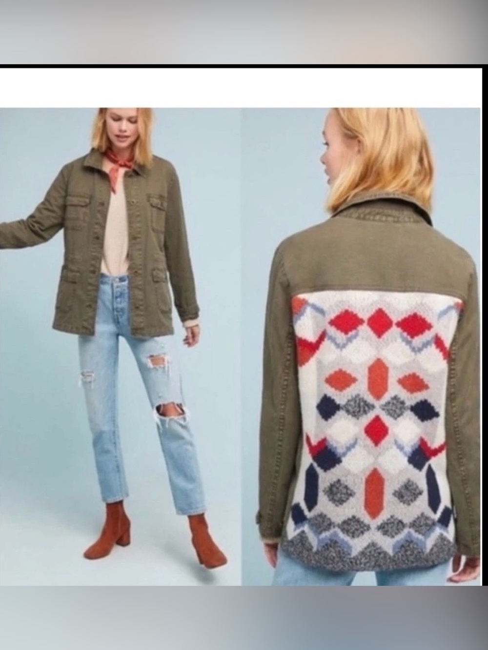 Anthropologie Arly Sweater-Back Olive Green Anorak Utility Jacket Southwest XS